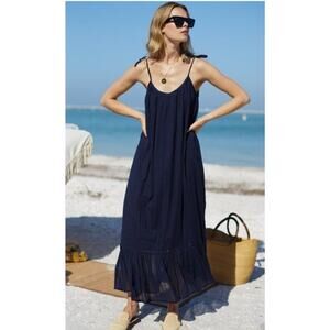 EMERSON FRY India Collection Sz M/L India Sundress Dress Maritime Navy Dot Strip